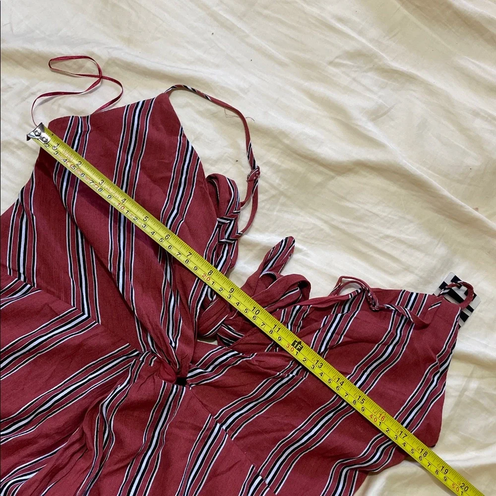 striped spaghetti strap twist front dress with front slit